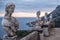 View of the famous busts and the Mediterranean Sea from the Terrace of Infinity at the gardens of Villa Cimbrone, Ravello, Italy