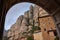View the famous Catholic monastery of Montserrat on the background of round rocks. Catalonia of Spain