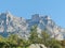 View of the famous curly teeth of the top of mount Ai-Petri from the Vorontsov Palace. The altitude of 1234 m.