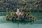 View of famous island and Church of Bled in Slovenia