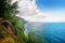 View of the famous Kalalau trail along Na Pali coast of the island of Kauai
