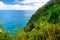 View of the famous Kalalau trail along Na Pali coast of the island of Kauai