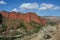 View of famous Kyrgyzstan landmark - red rocks called Seven bulls in Jeti Oguz canyon,Issyk-Kul region,Central Asia