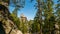 View of famous sandstone rock towers of Adrspach and Teplice Rocks and ancient pines growing between them. Adrspach National Park