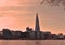 The view of the famous Shard and City Hall on London`s South Bank at sunrise. London, UK. April 2018