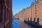 View of famous Speicherstadt warehouse district in Hamburg, Germany.