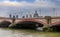 View of the famous St. Paul\'s Cathedral across the river Thames with 18th century Blackfriars Bridge in London, England