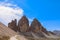 View of famous three peak of Tre Cime di Lavaredo