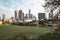 View of the famous Vista Hermosa Natural Park with skyscrapers in the background