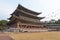 View of famous Yakcheonsa Buddhist Temple, Jeju Island