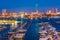 View of the Farley State Marina and skyline at night, in Atlantic City, New Jersey