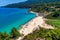 View of Fava Beach at Chalkidiki, Greece. Aerial Photography