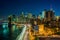 View of FDR Drive and the Lower Manhattan skyline at night, from the Manhattan Bridge Walkway, New York