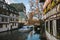 View of ferry in the canal of Strasbourg in Alsace, France