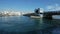 View from the ferry moving under Galata Bridge in Istanbul - Wide, 4K