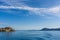 View from the ferry on part of Portoferraio and rock on another side of Elba