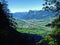 View of fertile lowland fields in the Rhine valley and in the Bundner Herrschaft Buendner Herrschaft region, Mainfeld