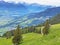 View of the fertile valley with settlemens between the Lakes Alpnachersee and Sarnersee from the Pilatus massif, Alpnach