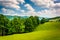 View of fields and distant mountains in the rural Potomac Highlands of West Virginia.