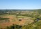 View of fields and meadows in the Dordogne Valley from the walls of the old town of Domme, Dordogne,