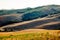 View of the fields near Tavullia at morning after the sunrise, Marche, Italy