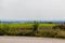 view of fields and partly warehouses in lancashire uk