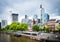 View on the financial district with Main river in Frankfurt city