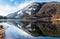 View of the fire on the Mondonico mount above Lake Ghirla in Valganna, Varese, Italy