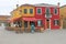 View of fish restaurant on Burano island near Venice