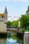 View on fishing harbor and old Dutch houses and tower in Zierikzee, historical town in Zeeland, Netherlands