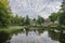 View of the Fiskars village and river in summer evening, Finland