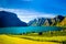 View on fjord landscape of Naeroyfjord Aurlandsfjord in norway