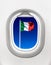 View of flag of Italy from airplane window