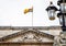 View of the flag waiving above the Buckingham palace soon after the queen`s death and new king`s ascention, London