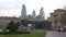 View on the `Flame towers` and station of the funicular. Baku, Azerbaijan