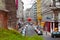 View of Fleischmarkt Street. Hotel Mercure Wien Zentrum left and Cinema Center right in Vienna, Austria