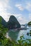 View of floating village Vietnam, Ha Long Bay Cruse liner junk sails in sea landscape travel