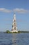 View of the flooded belfry of St. Nicholas Cathedral in Kalyazin