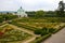 View of flower garden with round pavilion of Kromeriz