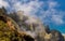 View of the fluted rocks of the Na Pali coast from the Kalalau on Kauai, Hawaii