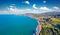 View from flying drone. Aerial morning view of Sciacca town, province of Agrigento, southwestern coast of Sicily, Italy, Europe. S