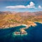 View from flying drone of Exo Kapi beach. Superb outdoor scene of Peloponnese peninsula, Greece,