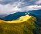 View from flying drone. Rainy morning view of Svydovets mountain range