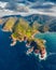 View from flying drone. Spectacular morning scene of Port de Girolata - place, where you can`t get by car. Unbelievable summer vi