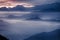 View of the foggy valley in Sierra Nevada de Santa Marta, Cordillera, Colombia  dramatic scene, beautiful world,scenic view with