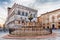 View of Fontana Maggiore, scenic medieval fountain in Perugia, I