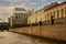 View of Fontanka River and Tovstonogov Bolshoi Drama Theater in Saint-Petersburg, Russia.