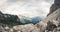 View from Forcella Formin at Croda da Lago on a cloudy day. Cort