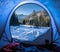 View form tent to Koscieliska valley in Tatras in winter