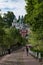 View form thr Bloody Path on Uspenskaya square with Sacristy, belfry, Uspensky Assumption cathedral in the Dormition Pskovo-